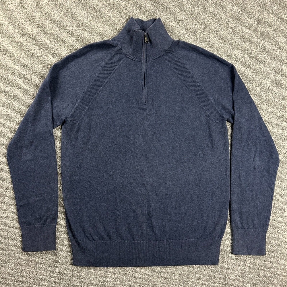 Banana Republic Sweater Mens Large Blue 1/4 Zip Mock Neck Cashmere Cotton